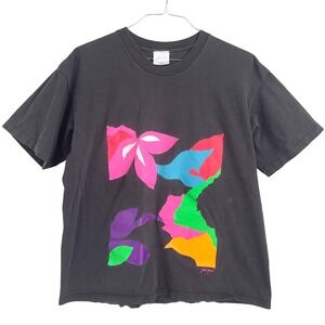 Gilda Marx Vintage 80s Jazzercise Aerobics Abstract Graphic Tee Black Faded Neon